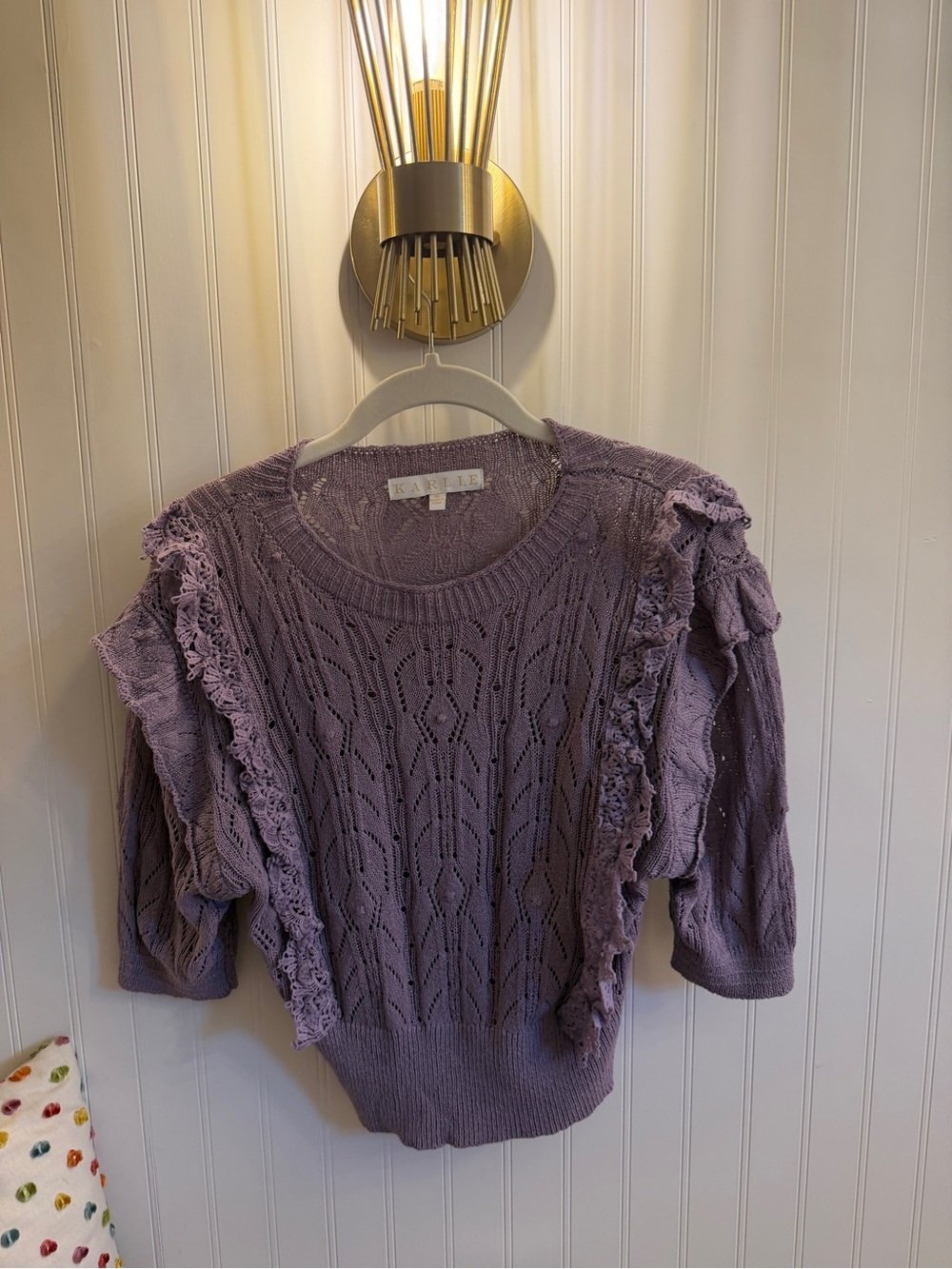 Karlie Lavender Lace-Trim Knit Sweater